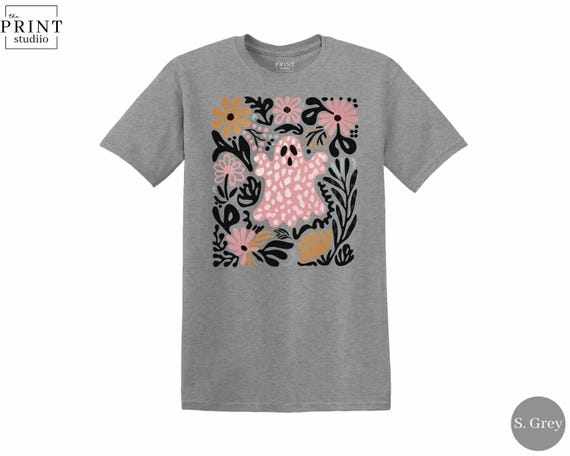 Boho Floral Ghost T-Shirt: Spooky Halloween Bohemian Top