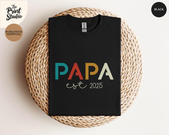 Custom Papa Est. Year Shirt, Elegant & Colorful Text Design, Personalized Father’s Day Gift, Classy and Simple Custom Tee for Dad