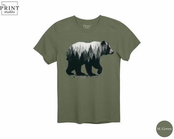 Bear Forest Silhouette Shirt, Nature Animal Tee, Outdoor Lover Gift, Wildlife Graphic T-Shirt, Camping Shirt, Adventure Nature Shirt