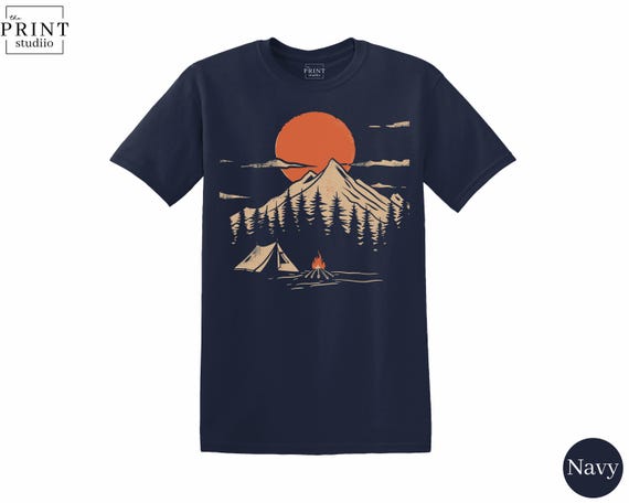 Retro Camping Shirt – Vintage Mountain and Tent Graphic Tee for Outdoor Adventure Lovers