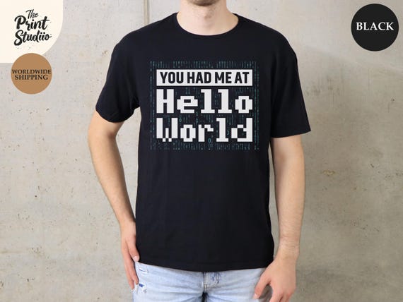 You Had Me At Hello Shirt Retro Game Font Tee, Binary Code Graphic T-Shirt, Nerdy Geek Love Tee, Gamer Couple Gift, Cute Programmer Shirt