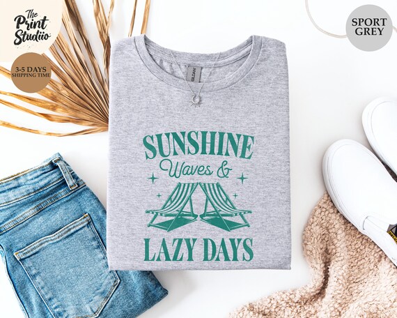 Sunshine Waves and Lazy Days T-Shirt Vintage Retro Minimalist Summer Tee Stylish Beach Vibes Shirt Cool Relaxed Vacation Graphic Tee