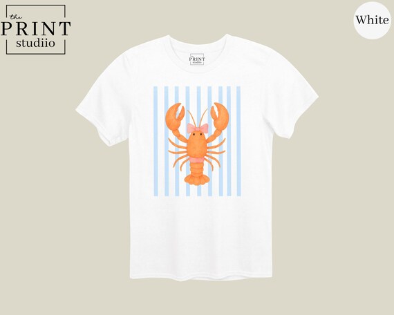 Coquette Lobster Shirt Light Blue Aesthetic Tee with Bow, Cute Y2K Preppy Style Graphic, Soft Girl Coastal Cowgirl Summer Trend T-Shirt