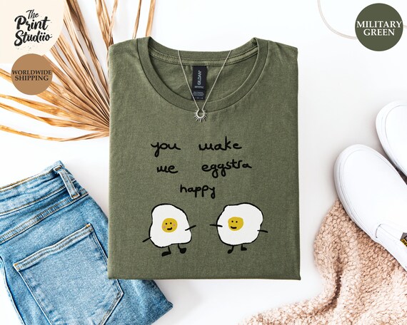 Funny Eggstra Happy Shirt: Minimalist Hand-Drawn Tee