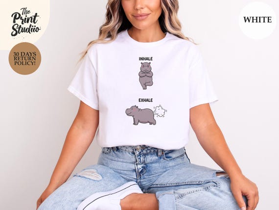 Funny Inhale Exhale Hippo T-Shirt, Cute Relaxing Animal Yoga Tee, Meditation Humor Shirt, Chill Mindfulness Graphic Top