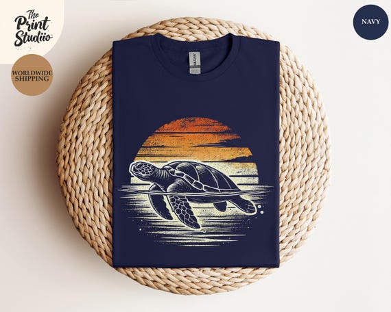 Retro Sea Turtle Sunset T-Shirt Vintage Ocean Graphic Tee Coastal Beach Vibes Shirt Marine Life Lover Gift Summer Nature Retro Tee