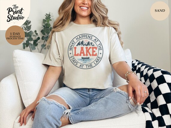 What Happens at the Lake Shirt, Custom Color Summer Tee, Chill Lake Life Graphic, Stylish Vacation Vibes T-shirt, Outdoor Holiday Apparel