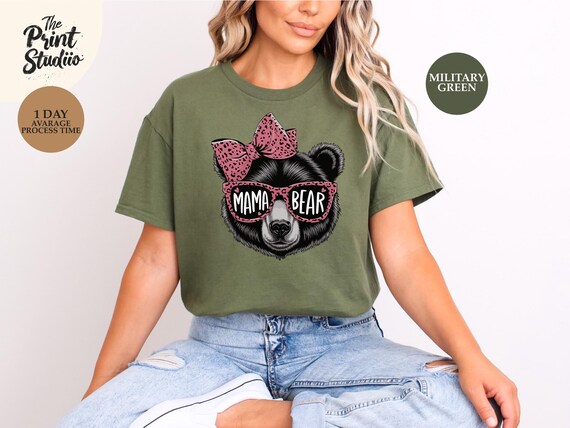 Mama Bear Graphic T-Shirt, Cute Retro Animal Mom Shirt, Mother's Day Gift Tee, Strong Mama Design, Vintage Style Family Love Top