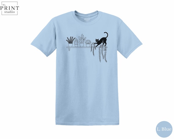 Cat on Shelf with Plants Shirt, Cute Cat and Houseplants Tee, Cozy Plant Cat Mom T-Shirt, Funny Cat Lover Gift, Aesthetic Pet Design