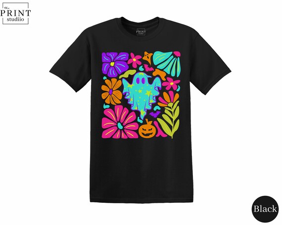 Boho Neon Ghost Halloween Shirt: Retro Spooky Graphic Tee