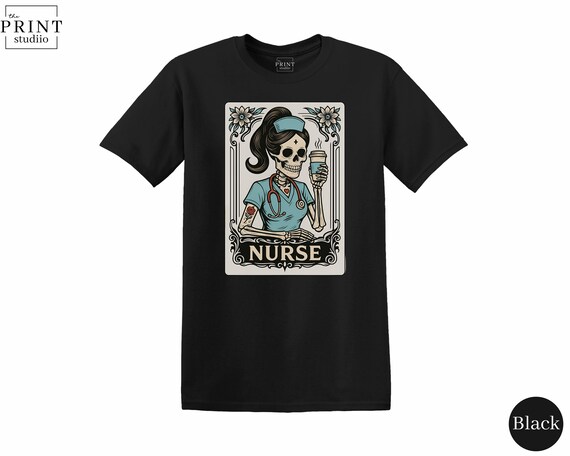 Tarot Card Skeleton Nurse T-Shirt, Spooky Halloween Graphic Tee