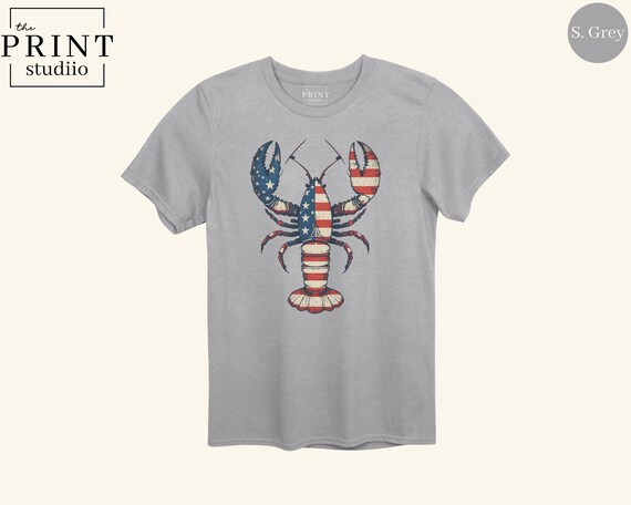 4th of July Lobster Shirt American Flag Patriotic Tee, Funny USA Summer T-Shirt, Red White Blue Seafood Graphic, Coastal BBQ Party Shirt