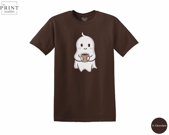 Cute Ghost Holding Coffee Shirt, Adorable Halloween Coffee Tee, Spooky Cozy Coffee Lover Shirt, Fall Season Coffee Graphic T-Shirt