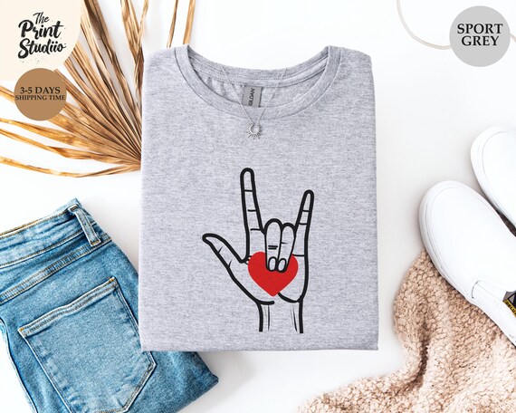 Rock n Roll Hand Heart Shirt, Hand Sign Love Tee, Minimalist Rock Hand Graphic, Stylish Heart in Hand Design, Music Lover Shirt