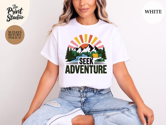 Seek Adventure Graphic T-Shirt, Outdoor Explorer Retro Tee, Nature Hiking Camping Shirt, Wanderlust Travel Lover Aesthetic Top