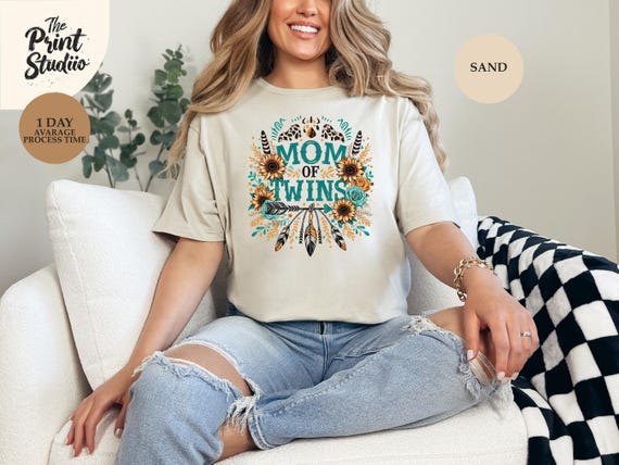 Mom of Twins T-shirt, Feather Spiritual Graphic Tee, Twin Mom Shirt, Boho Style Tee, Positive Energy Shirt, Twin Mama Shirt, Spiritual Mom