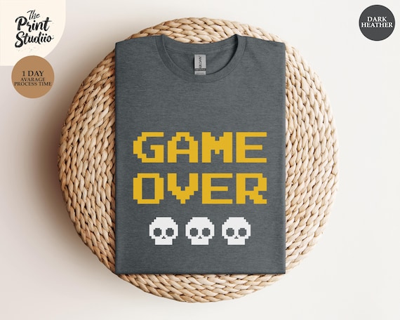 Game Over Shirt Retro Pixel Font Video Game Tee, Classic Gamer Graphic T-Shirt, Arcade Style Gaming Top, Funny Nerdy Gamer Gift Tee