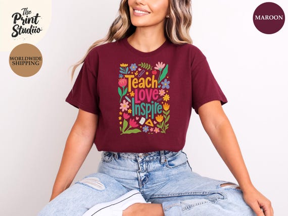 Teach Love Inspire Shirt, Retro Minimalist Teacher Tee, Colorful Floral Design, Gift for Educators, Teacher Life, School 2025