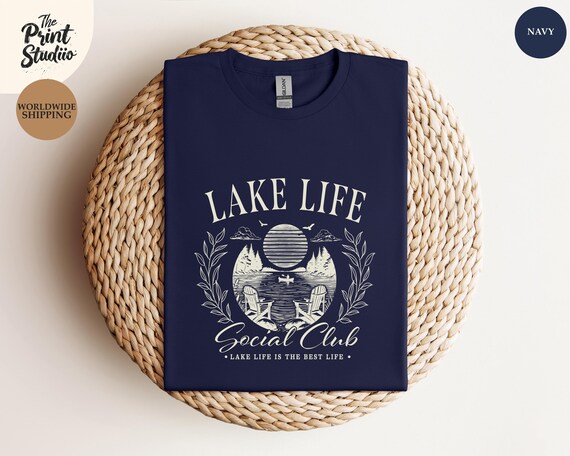 Lake Life Social Club Shirt, Custom Color Summer Tee, Vintage Beach Vibes Design, Stylish Holiday T-shirt, Chill Lake Days Graphic Apparel