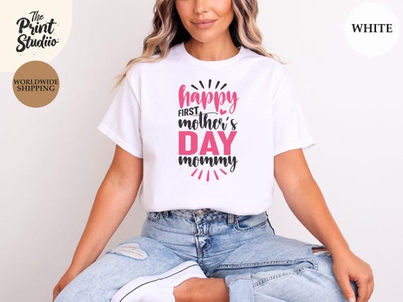 Happy First Mothersday Shirt, Elegant Pink Text Design Tee, First Time Mom Gift, Baby Announcement Top, Cute Women’s Mothersday Present