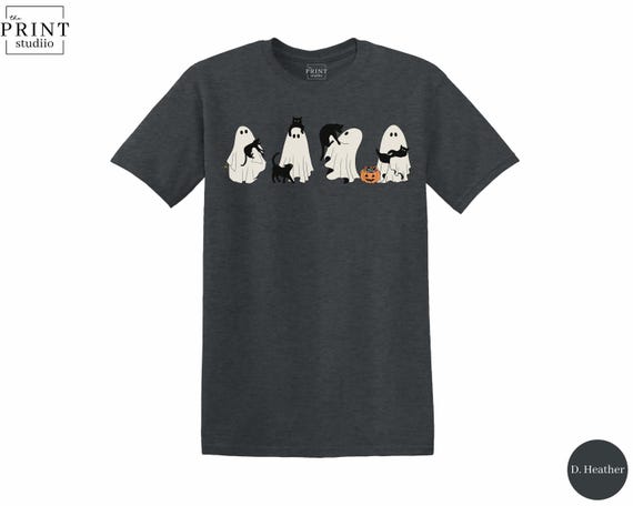 Cute Ghosts Cat Lady Shirt, Halloween Cat Lover T-Shirt, Spooky Season Graphic Tee, Cozy Fall Ghost Cats Top, October Halloween Gift