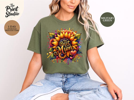 The Best Mum T-Shirt, Colorful Sunflower Graphic Tee, Loving Mother Gift, Cute Mom Life Shirt, Floral Motherhood Apparel, Thoughtful Present