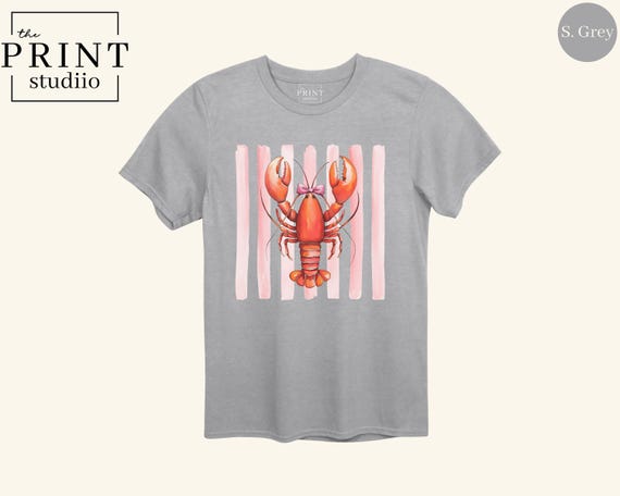 Pink Coquette Lobster Shirt, Cute Lobster Tee, Coastal Style T-Shirt, Summer Lobster Graphic, Lobster Lover Gift, Beachwear Top