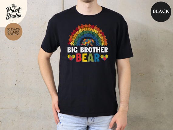 Big Brother Bear Autism Awareness Shirt, Puzzle Piece Bear Design, Supportive Sibling Tee, Autism Family Pride Graphic T-Shirt