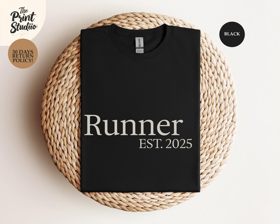 Custom Runner EST. Date Shirt, Personalized Running Tee, Marathon Top, Jogging Gift, Gym Workout Shirt, Fitness Athlete Tee, Sporty Apparel