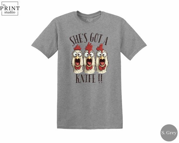 She's Got a Knife T-Shirt | Funny Screaming Chickens Tee | Boxy Fit Cotton