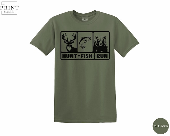 Hunt Fish Run T-Shirt | Funny Hunting & Fishing Tee | Boxy Fit 100% Cotton