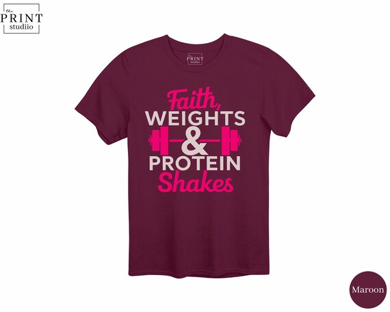 Faith Weights & Protein Shakes T-Shirt: Christian Gym Workout Tee