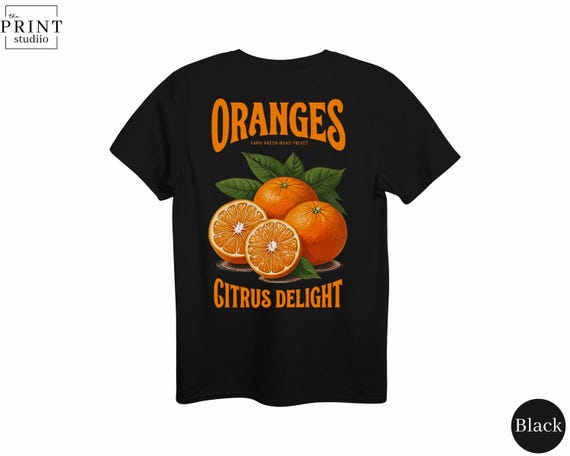 Oranges Back Print T-Shirt, Bright Citrus Fruit Graphic Tee, Fresh Summer Vibes Shirt, Tropical Style Tee, Cool Casual Summer Outfit