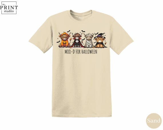 Moo-d Halloween Highland Cow T-Shirt: Funny Spooky Pun Costume