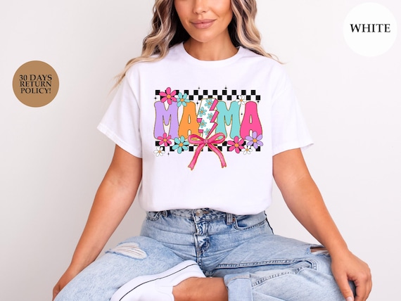 Retro Checker Mama Shirt, Vintage Aesthetic Mom Life Tee, Trendy Checkered Print T-Shirt for Moms, Groovy Mother's Day Gift Top