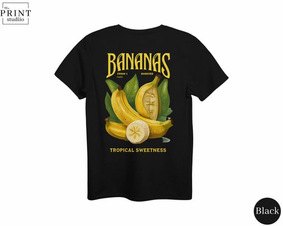 Bananas Back Print T-Shirt, Tropical Fruit Summer Tee, Fun Y2K Aesthetic Graphic Shirt, Retro Festival Beachwear Cool Vibe Outfit