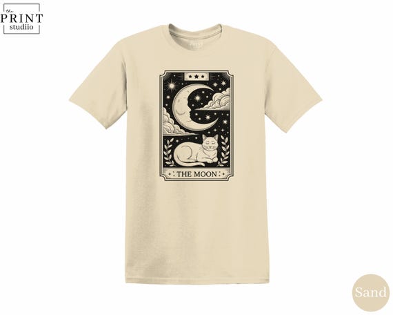 The Moon Tarot Cat Shirt, Mystical Cat Graphic Tee, Witchy Celestial Cat Lover Gift, Spiritual Astrology T-Shirt, Occult Tarot Design