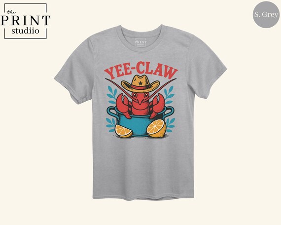 Yee-Claw Lobster Shirt, Funny Lobster Cowboy Tee, Lobster in Pot T-Shirt, Cartoon Seafood Shirt, Lobster Graphic Tee, Crustacean Joke