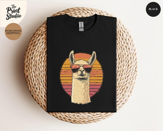 Llama in Sunglasses Shirt, Retro Groovy Beach Tee, Sunset Vibes T-shirt, Summer Holiday Shirt, Chill Beach Days Tee, Fun Vacation Llama Gift