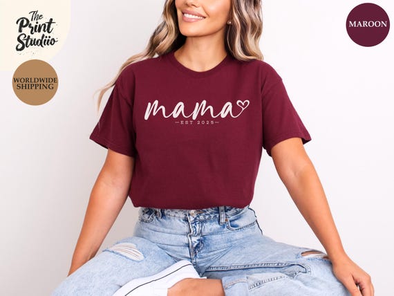 Custom MAMA Est. Year Shirt, Personalized Mom Gift, Mother's Day Tee, Custom Year Mama Design, Stylish Minimalist Mom Shirt