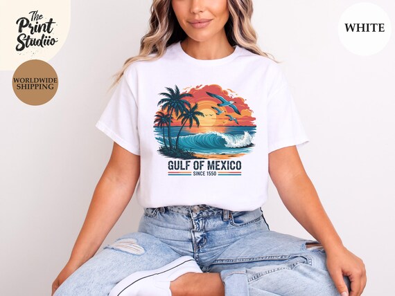 Gulf of Mexico Since 1550 T-Shirt Retro Beach Sunset Palm Graphic Tee Vintage Coastal Vacation Shirt Ocean Lover Gift Summer Vibes Tee
