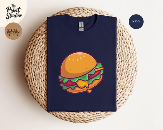 Animated Hamburger T-Shirt, Cute Burger Lover Graphic Tee, Funny Foodie Shirt, Fast Food Enthusiast Apparel, Unique Gift for Burger Fans