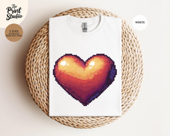Big Pixelated Heart Valentine Gamer T-Shirt, Retro Gaming Love Graphic Tee, Nerdy Couple Shirt, Video Game Enthusiast Apparel, Unique Gift