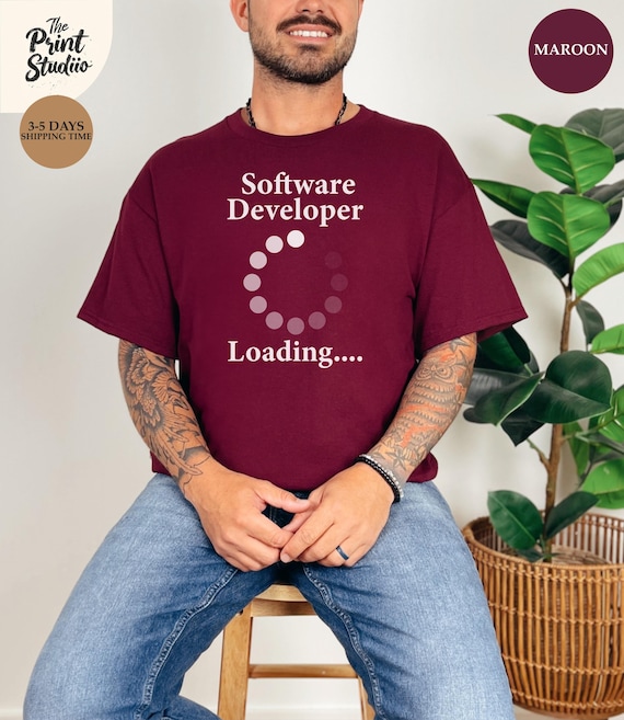 Software Developer Loading Shirt Funny Coder Graphic Tee, Programming Life T-Shirt with Progress Bar, Geeky Nerd Software Engineer Gift