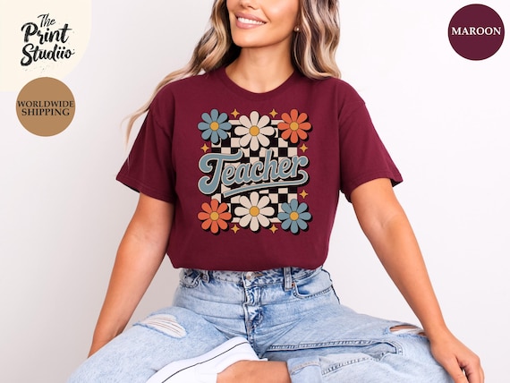 Colorful Retro Teacher Unisex Softstyle T-Shirt - Stylish Gift for Educators, Back to School Shirt, Teacher Appreciation Tee, Vintage