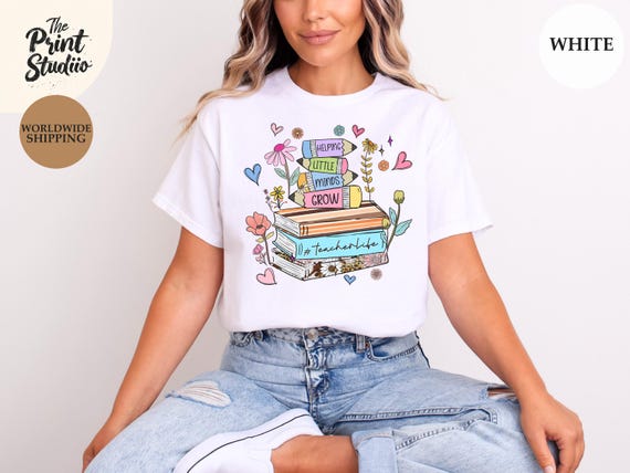 Teacherlife Books Quote Unisex Softstyle T-Shirt - Motivational Words, Colorful, Elegant and Stylish, Teacher Gift, Book Lover Shirt, School
