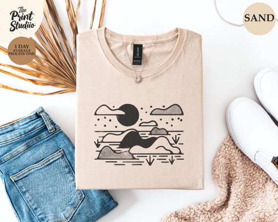 Hipster Mountains T-Shirt Minimalist Hand Drawn Nature Tee Retro Black and White Mountain Shirt Outdoorsy Gift Hiking Graphic Tee