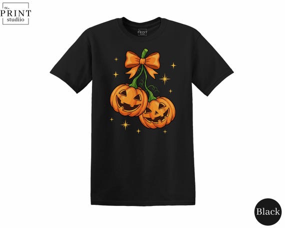 Cherry Pumpkin Shirt, Cute Halloween Graphic Tee, Spooky Fall T-Shirt, Cozy Autumn Ghost & Pumpkin Top, October Halloween Gift