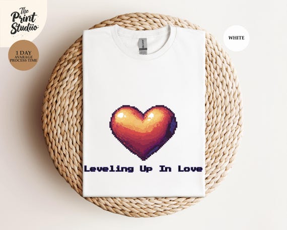 Leveling Up in Love T-Shirt, Valentine Gamer Graphic Tee, Retro Gaming Couple Shirt, Video Game Love Apparel, Nerdy Valentine Gift