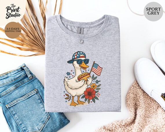 Funny Goose 4th of July Shirt, Patriotic Honk Design, Independence Day Tee, Silly America Goose T-Shirt, USA Celebration Graphic